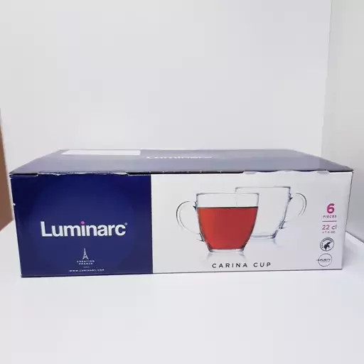 فنجان لومینارک مدل کارینا دسته دار اصلی ساخت امارات دست 6 عددی سری گلد فرنس F 2565 LUMINARC CARINA