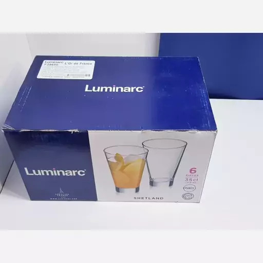 لیوان لومینارک شتلند اصلی حک شده ساخت امارات بسته 6 عددی LUMINARC SHETLAND سری گلد فرنس F2565E