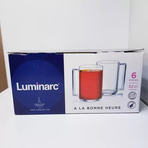 لیوان لومینارک آلابونه اصلی حک شده بلند دسته دار 6 عددی محصول امارات سری گلد فرنس F2565E