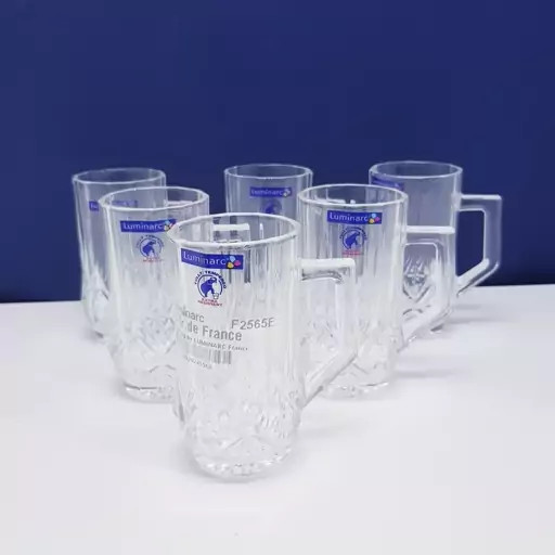 استکان لومینارک مدل برایتون حک شده اصلی دسته دار بسته 6 عددی محصول امارات LUMINARC BRIGHTON سری گلد فرنس F2565E