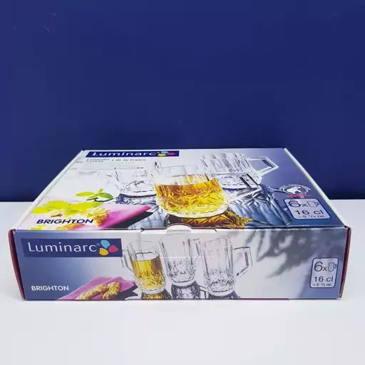 استکان لومینارک مدل برایتون حک شده اصلی دسته دار بسته 6 عددی محصول امارات LUMINARC BRIGHTON سری گلد فرنس F2565E