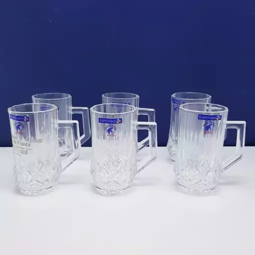 استکان لومینارک مدل برایتون حک شده اصلی دسته دار بسته 6 عددی محصول امارات LUMINARC BRIGHTON سری گلد فرنس F2565E