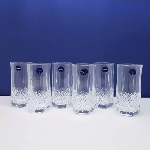لیوان لومینارک مدل برایتون بلند اصلی ساخت امارات دست 6 عددی سری گلد فرنس F2565 LUMINARC BRIGHTON
